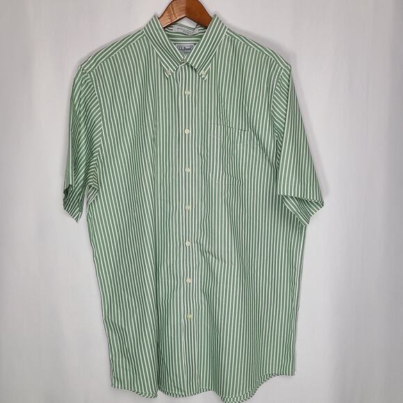 LL Bean Men's Wrinkle Resistant Trim Fit Short Sleeve Shirt Green Stripe XLT - Picture 1 of 4